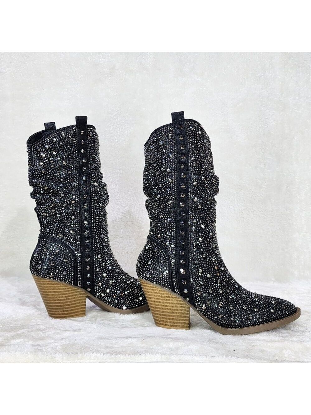 Angel Riders Rhinestones Country Glam Western Cowgirl Slouch Calf Boots Pewter